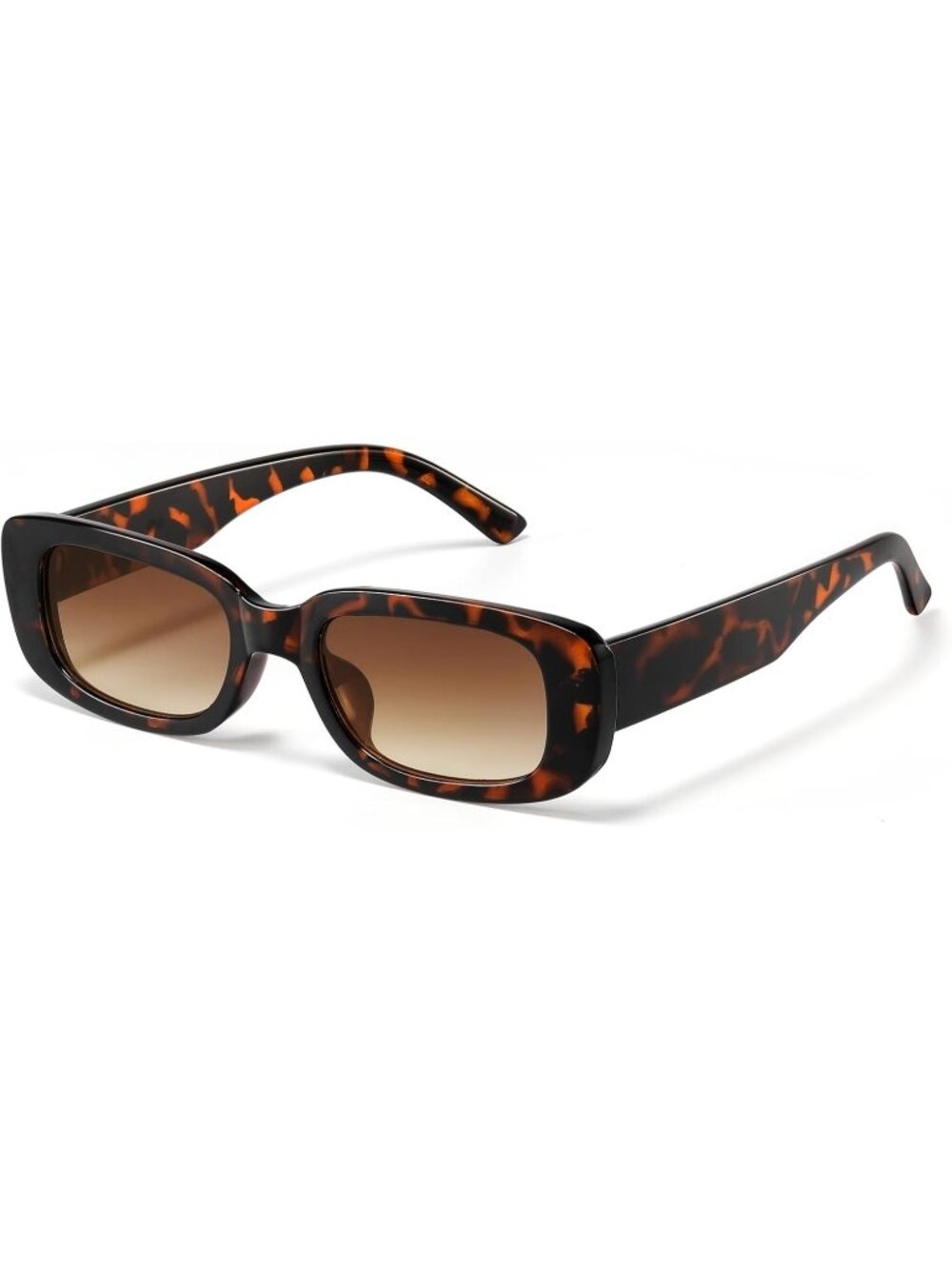 Women's Black Leopard Trendy Rectangle  Protection Cool Square Frame Sun Glasses